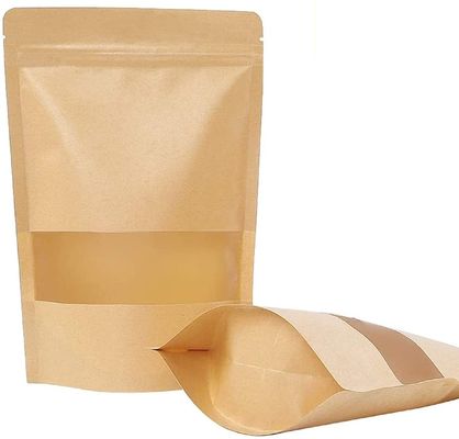 qualidade  Custom Single Barrier Stand Up Doypack Food Grocery Pouch Craft Paper Packaging Bag With Window And Zipper Soy Beans Spice Packaging Bags fábrica