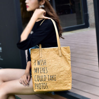 qualidade  Recyclable Custom Washable Kraft Paper Bag Shopping Bags Women Handbags Ladies Tote Bag fábrica