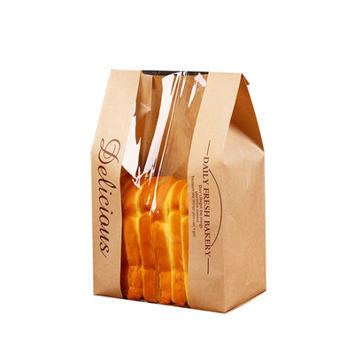 Wholesale Disposable Sharp Bottom Brown Baguette Bread Wrapper Custom Kraft Paper Bread Bag With Window